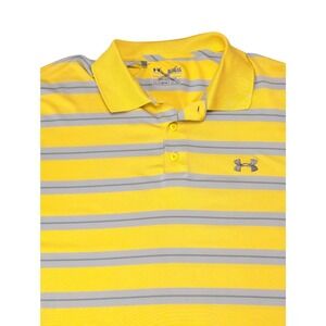 Under Armour‎ Men's Polo Groove Yellow Gray Striped Golf Shirt XL Performance